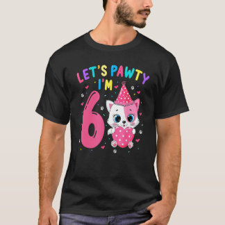 6歳の誕生日 女の子 猫 子猫 パーティー 私は6歳 Tシャツ