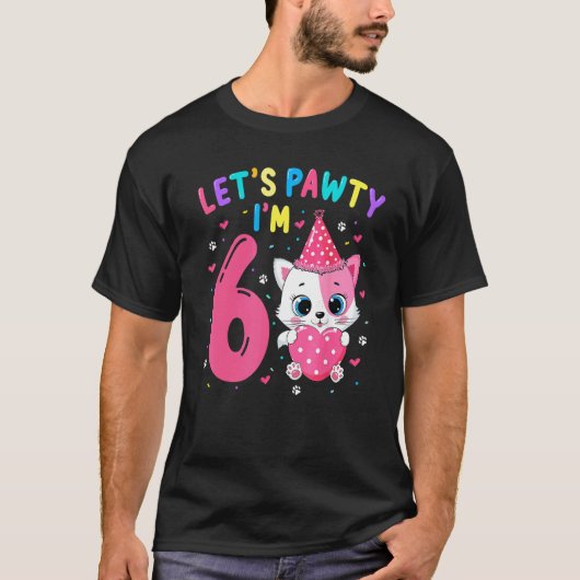6歳の誕生日 女の子 猫 子猫 パーティー 私は6歳 Tシャツ (正面)