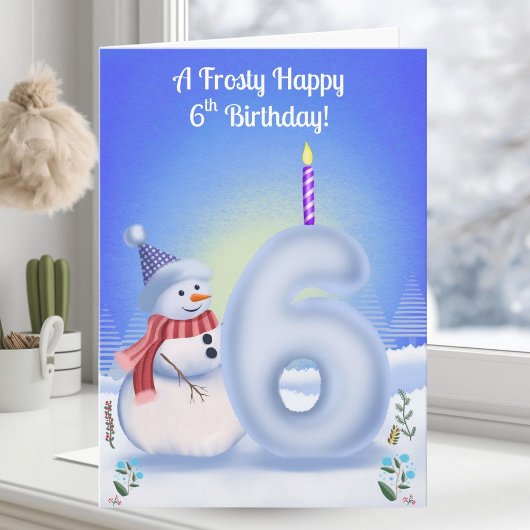 6歳の誕生日 雪だるま 雪と6 カード
