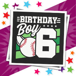 6歳の野球パーティーテーマ 6歳の誕生日 男の子 スタンダードカクテルナプキン