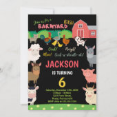6歳の黒い農場の動物の誕生日招待状 招待状 (正面)