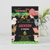 6歳の黒い農場の動物の誕生日招待状 招待状 (スタンド正面)