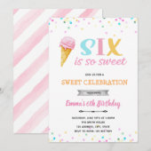 6歳はとってもスイートなアイスクリームのお誕生日会への招待 招待状 (正面/裏面)