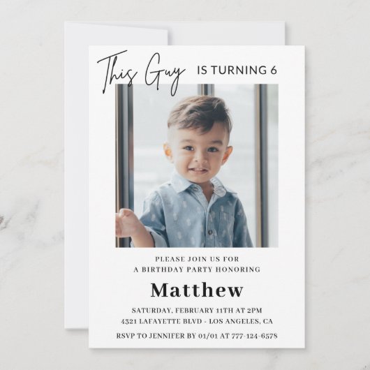 6歳エレガントの誕生日招待状Boy Photo 招待状 (正面)