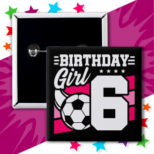 6歳サッカーサッカーパーティー6誕生日女の子 缶バッジ