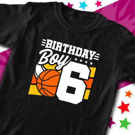 6歳バスケットボールパーティーテーマ6th誕生日ボーイ tシャツ