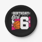 6歳バスケットボールパーティー6th誕生日ガール ペーパープレート (正面)