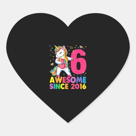 6歳ユニコーンフロッシング6誕生日ガールウニ ハートシール (正面)