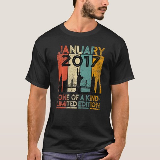 6歳ヴィンテージ2017年1月誕生日メンズウォーム Tシャツ (正面)