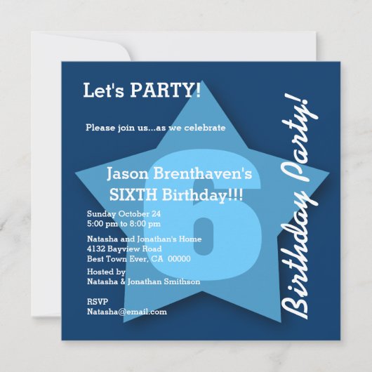 6歳誕生日ベイビーボーイ 6年 ビッグ ブルー スター K06 招待状 (正面)