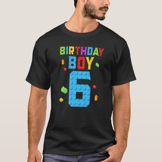 6歳誕生日少年ブロック建物少年キッド Tシャツ (正面)