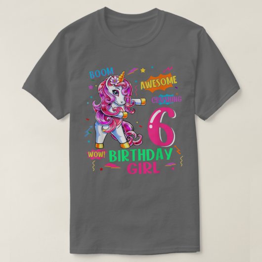 6歳誕生日漫画ユニコーンフロッシング6th B Tシャツ (デザイン正面)
