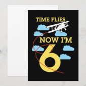 6歳誕生日 男の子 飛行機 6才 誕生日 招待状 (正面/裏面)