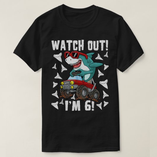 6歳6誕生日シャーク男の子モンスターTr Tシャツ (デザイン正面)