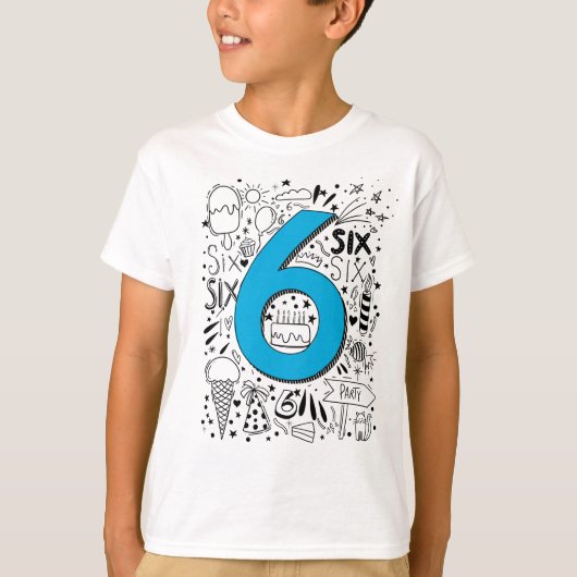 6歳6thブルーの誕生日カード tシャツ (正面)