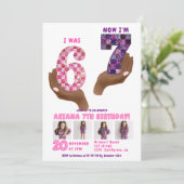 6歳7歳のレトロなピンクとパープルのチェック柄の面白い誕生日 招待状 (スタンド正面)