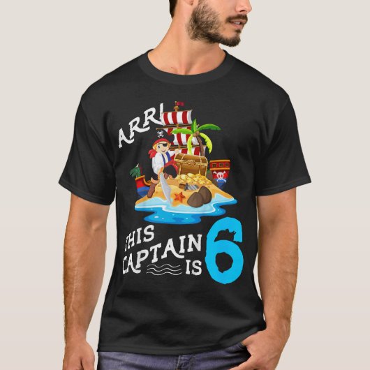 6歳 海賊 誕生日 男の子 この船長 Tシャツ (正面)
