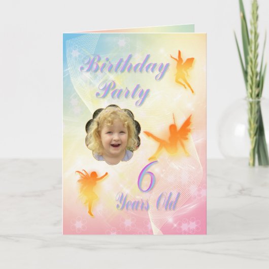 6歳、花妖精の誕生日カード カード (正面)