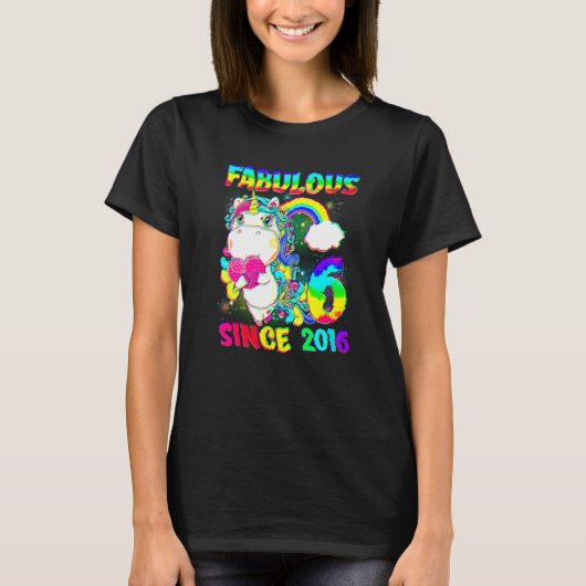 6歳 誕生日 おめでとう ユニコーン ガール かわいい魔女 Tシャツ (正面)