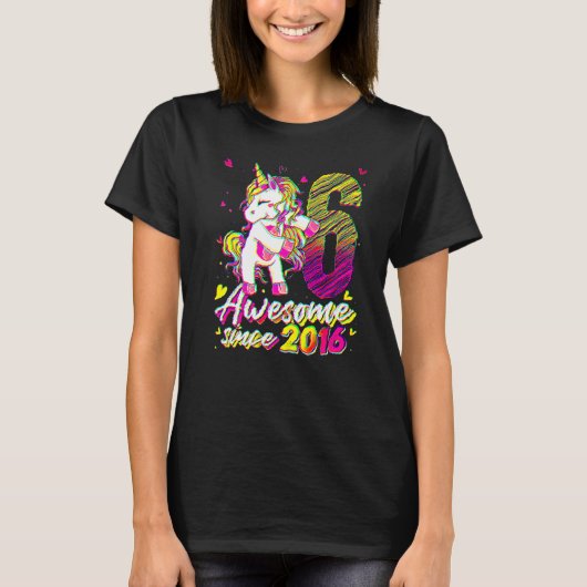 6歳 誕生日 ユニコーン フロッシング 女子 6歳の誕生日 Tシャツ (正面)