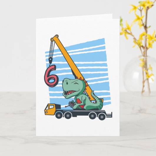 6歳 6歳の誕生日 移動式クレーン 恐竜 カード (黄色い花)