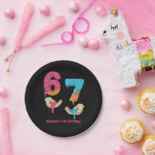 6歳＋7歳の女の子の誕生日の紙皿 ペーパープレート (パーティー)