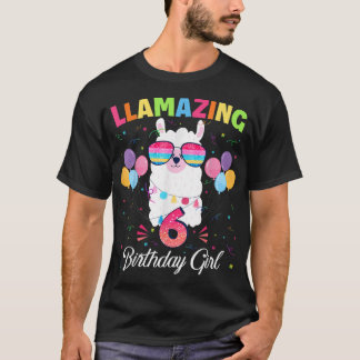 6歳LLAMAZING誕生日ガール6thかわいいラマ Tシャツ