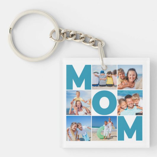 6母パーソナライズされた母の日の写真コラージュ キーホルダー (正面)