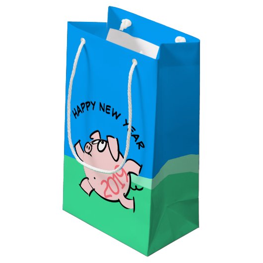 6漫画おもしろい豚の年2019風景SギフトB スモールペーパーバッグ (裏面アングル)