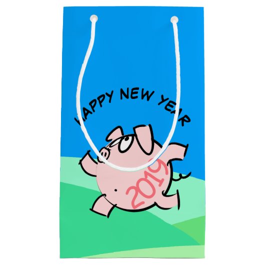 6漫画おもしろい豚の年2019風景SギフトB スモールペーパーバッグ (正面)