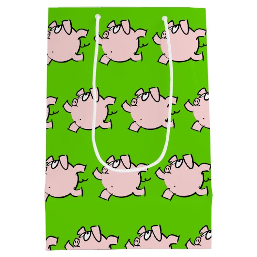 6漫画おもしろい豚ベビー選択カラーMギフト ミディアムペーパーバッグ (裏面)