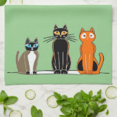 6猫キッチンタオル、ブロックプリント キッチンタオル (折り畳み)