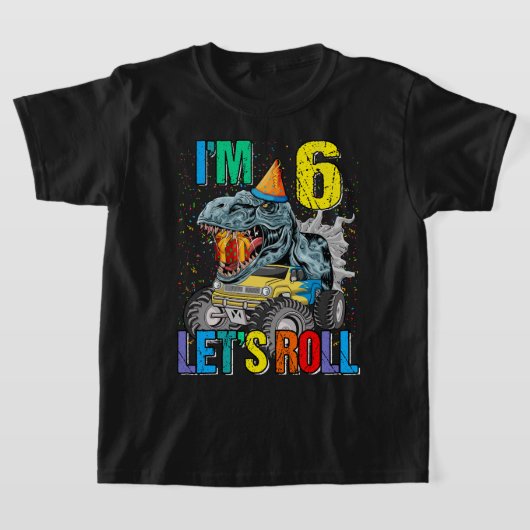 6番モンスタートラック転がーの恐竜Tシャツ Tシャツ (レイダウン)
