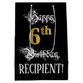 6番目の誕生日ファンシー~スクリプトフェイク;金ゴールド検索;名前 ミディアムペーパーバッグ (裏面)