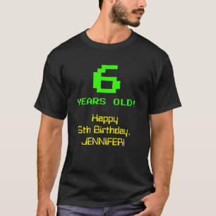 6番目の誕生日:おもしろい、8ビットルック、Nerdy/オタク系の「6」 Tシャツ