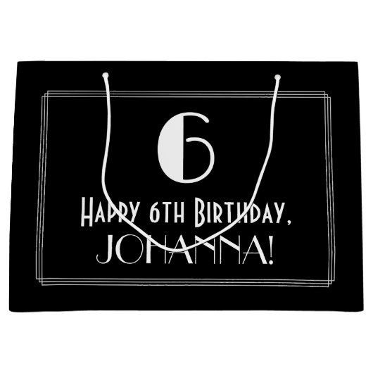 6番目の誕生日:アールデコインスパイアスタイル「6」、名前 ラージペーパーバッグ (正面)
