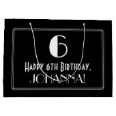 6番目の誕生日:アールデコインスパイアスタイル「6」、名前 ラージペーパーバッグ (裏面)
