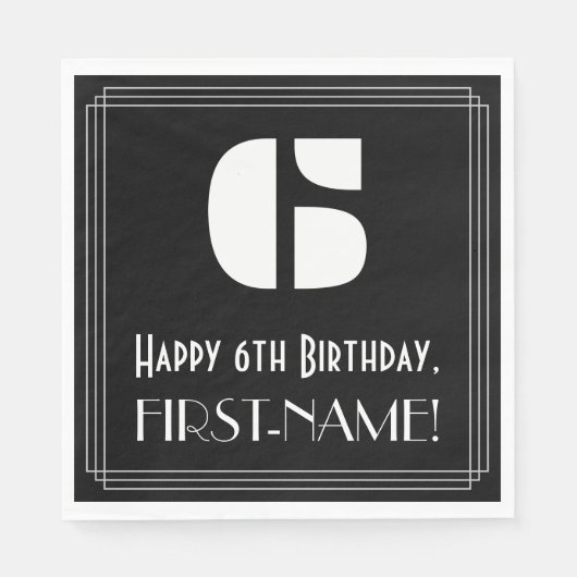 6番目の誕生日:インスパイアアールデコの外観"6" +名前 スタンダードランチョンナプキン (正面)