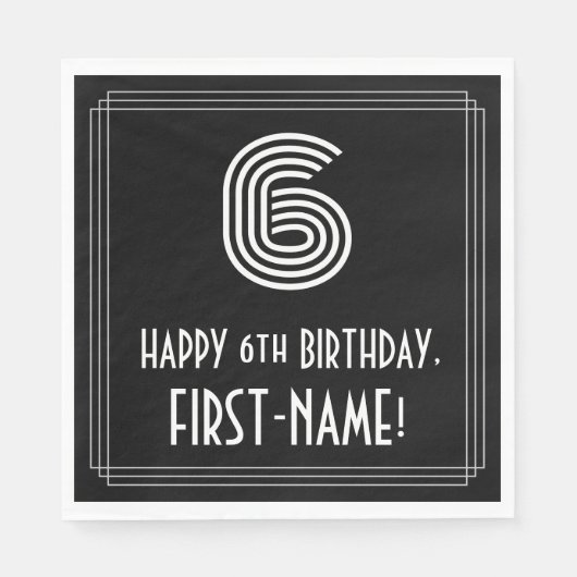 6番目の誕生日:インスパイアアールデコの外観"6" +名前 スタンダードランチョンナプキン (正面)