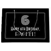 6番目の誕生日—インスパイアアールデコの外観:「6」 & Name ラージペーパーバッグ (正面)