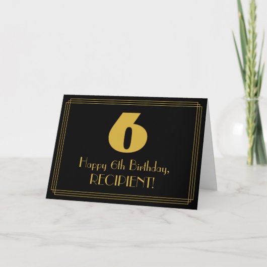 6番目の誕生日:インスパイアアールデコの検索「6」と名前 カード (正面)