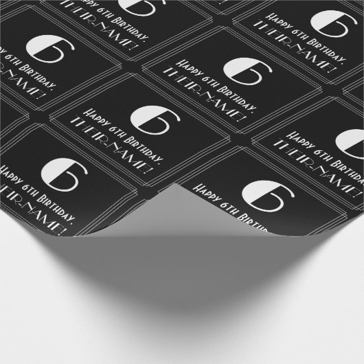 6番目の誕生日-インスパイアアールデコルック"6",名前 ラッピングペーパー (角)