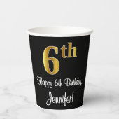 6番目の誕生日-エレガント豪華なフェイク金ゴールドルック# 紙コップ (裏面)
