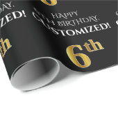 6番目の誕生日: エレガント、黒、フェイク金ゴールドルック ラッピングペーパー (ロールコーナー)