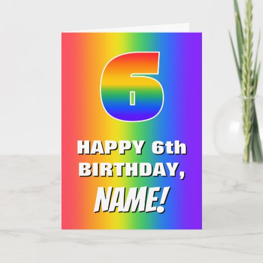 6番目の誕生日: カラフル、おもしろいレインボーパターン# 6 カード (正面)