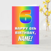 6番目の誕生日: カラフル、おもしろいレインボーパターン# 6 カード (黄色い花)