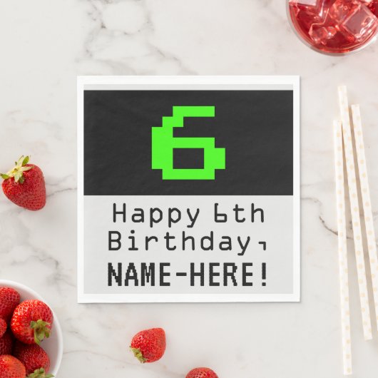 6番目の誕生日- Nerdy / オタク系のスタイル"6"と名前 スタンダードランチョンナプキン (インサイチュ)