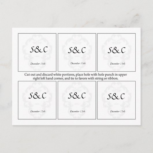 6白エレガント/銀結婚式の引き出物ラベル ポストカード (正面)