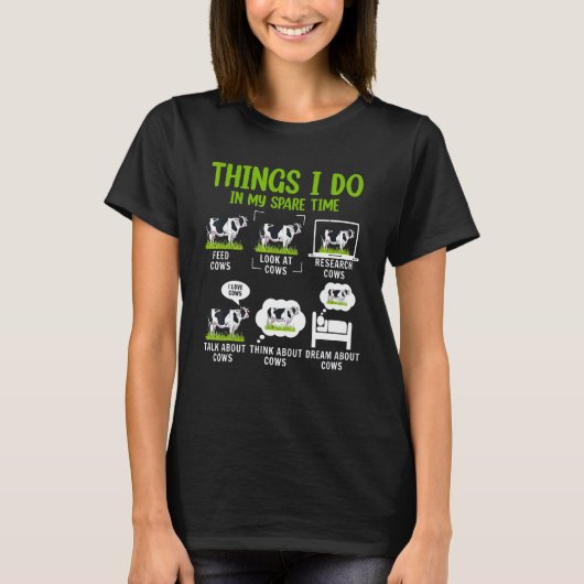 6私の余暇で行うこと農家牛プリントCo Tシャツ (正面)