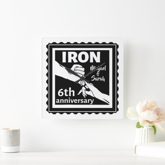 6結婚周年記念ギフト伝統的アイロン スクエア壁時計 (ホーム)